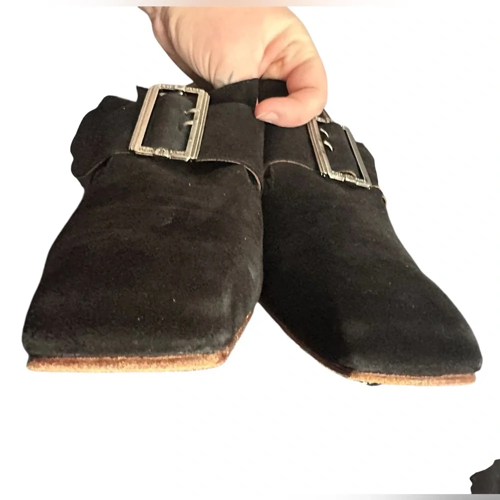 John Fluevog Black Suede Bishop Buckled Heels sz 10.5 EUC whimsigoth loafers - Picture 12 of 16